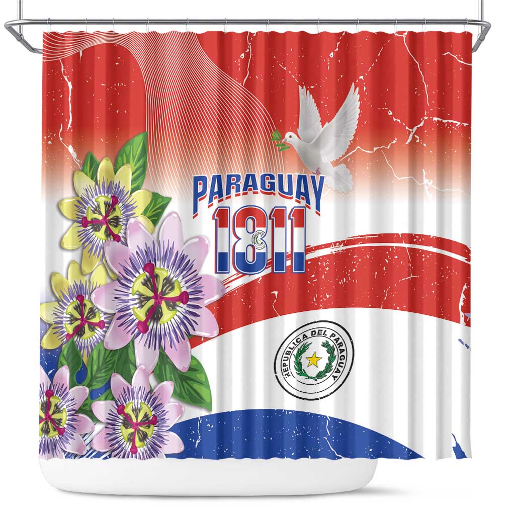 Paraguay 1811 Independence Day Shower Curtain Grunge Flag Mix Passion Flowers LT14