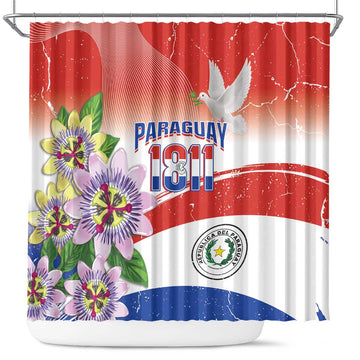 Paraguay 1811 Independence Day Shower Curtain Grunge Flag Mix Passion Flowers LT14