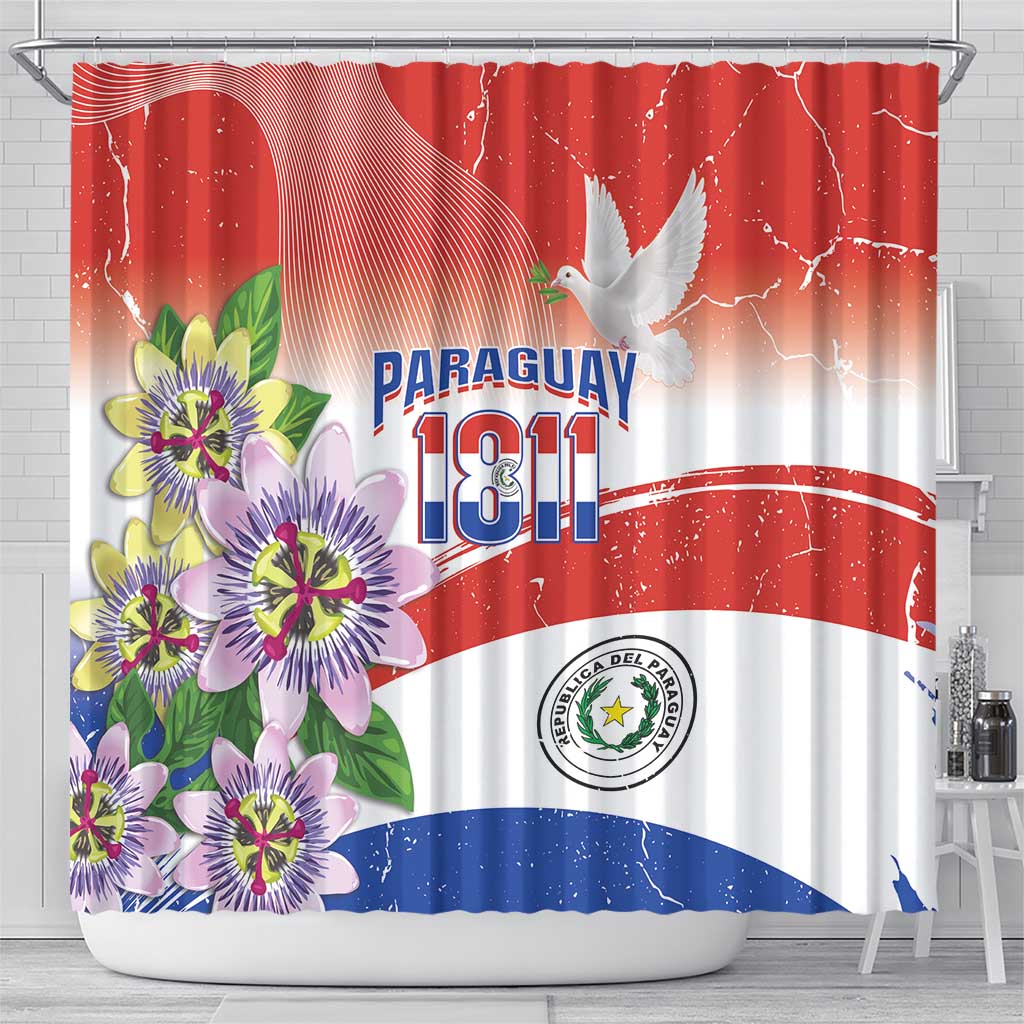 Paraguay 1811 Independence Day Shower Curtain Grunge Flag Mix Passion Flowers LT14