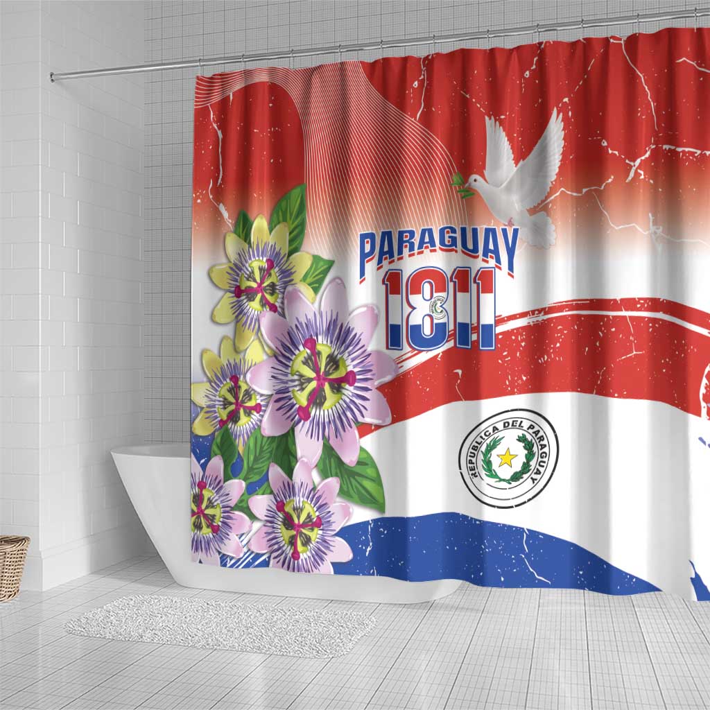 Paraguay 1811 Independence Day Shower Curtain Grunge Flag Mix Passion Flowers LT14