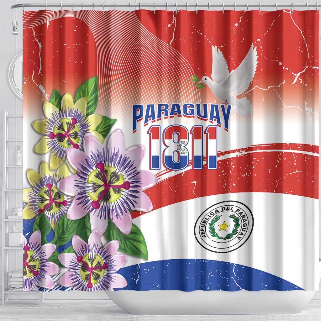 Paraguay 1811 Independence Day Shower Curtain Grunge Flag Mix Passion Flowers LT14