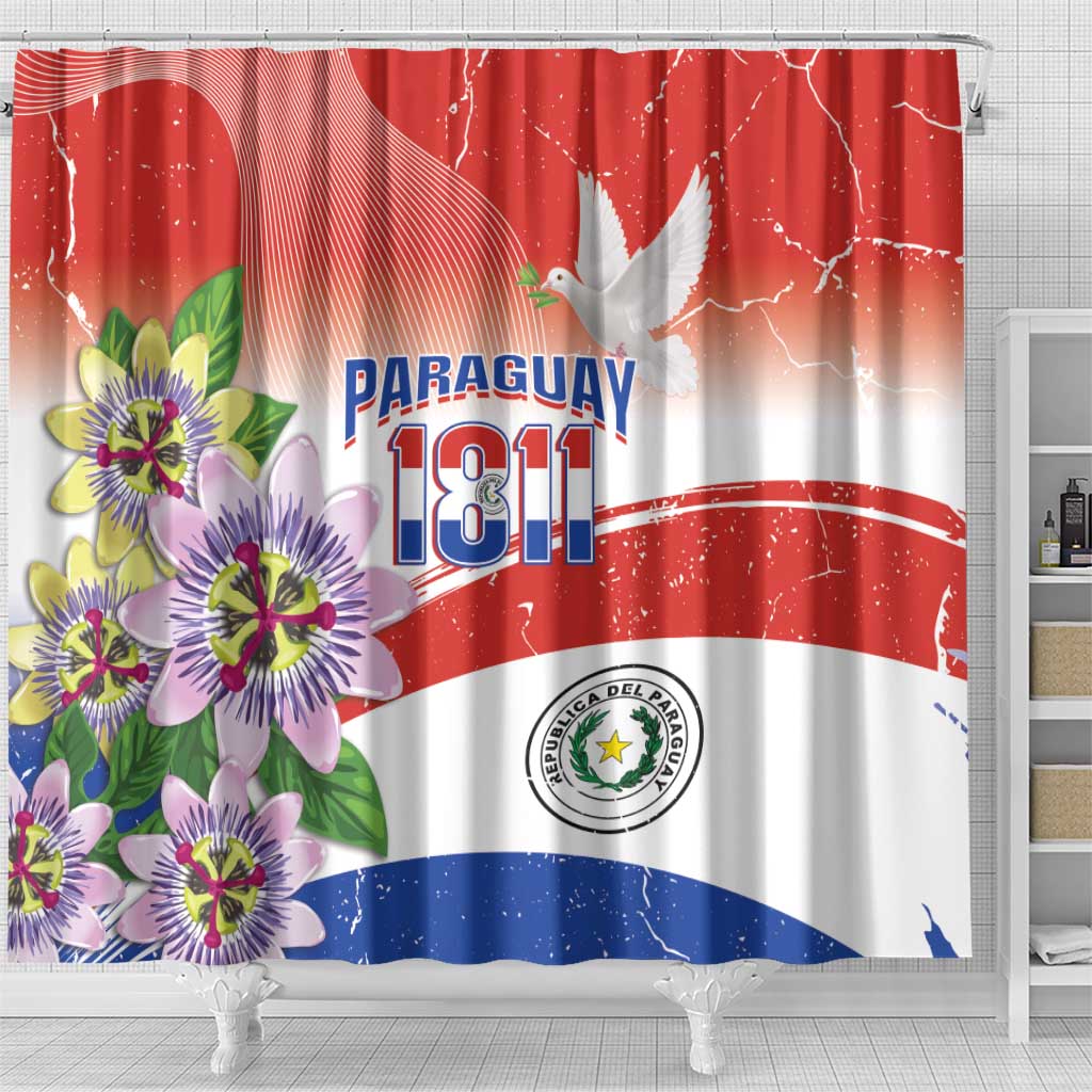 Paraguay 1811 Independence Day Shower Curtain Grunge Flag Mix Passion Flowers LT14