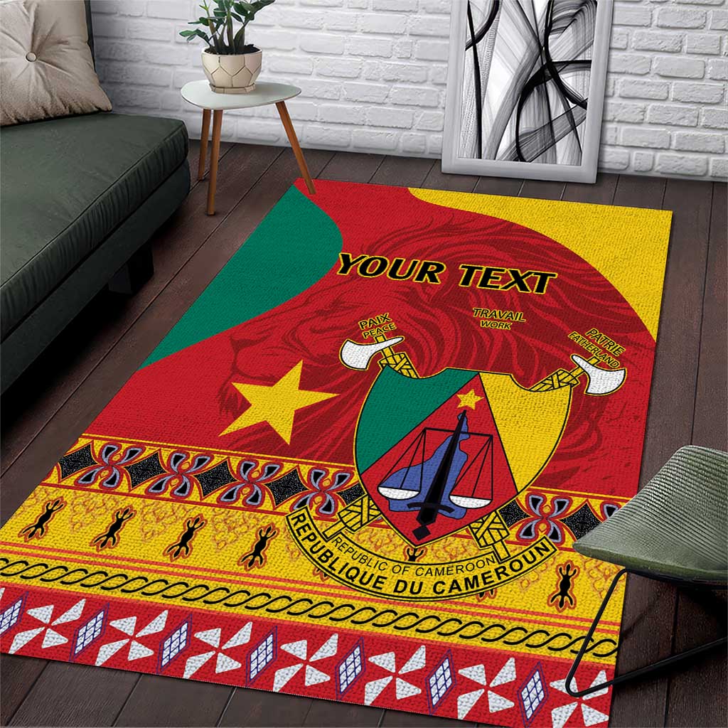 Personalised Cameroon National Day Area Rug Cameroun Coat Of Arms With Atoghu Pattern LT14