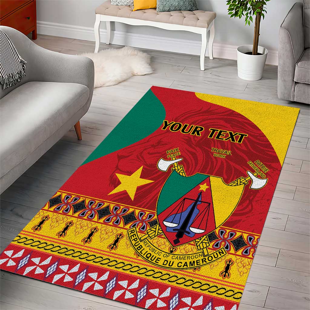 Personalised Cameroon National Day Area Rug Cameroun Coat Of Arms With Atoghu Pattern LT14