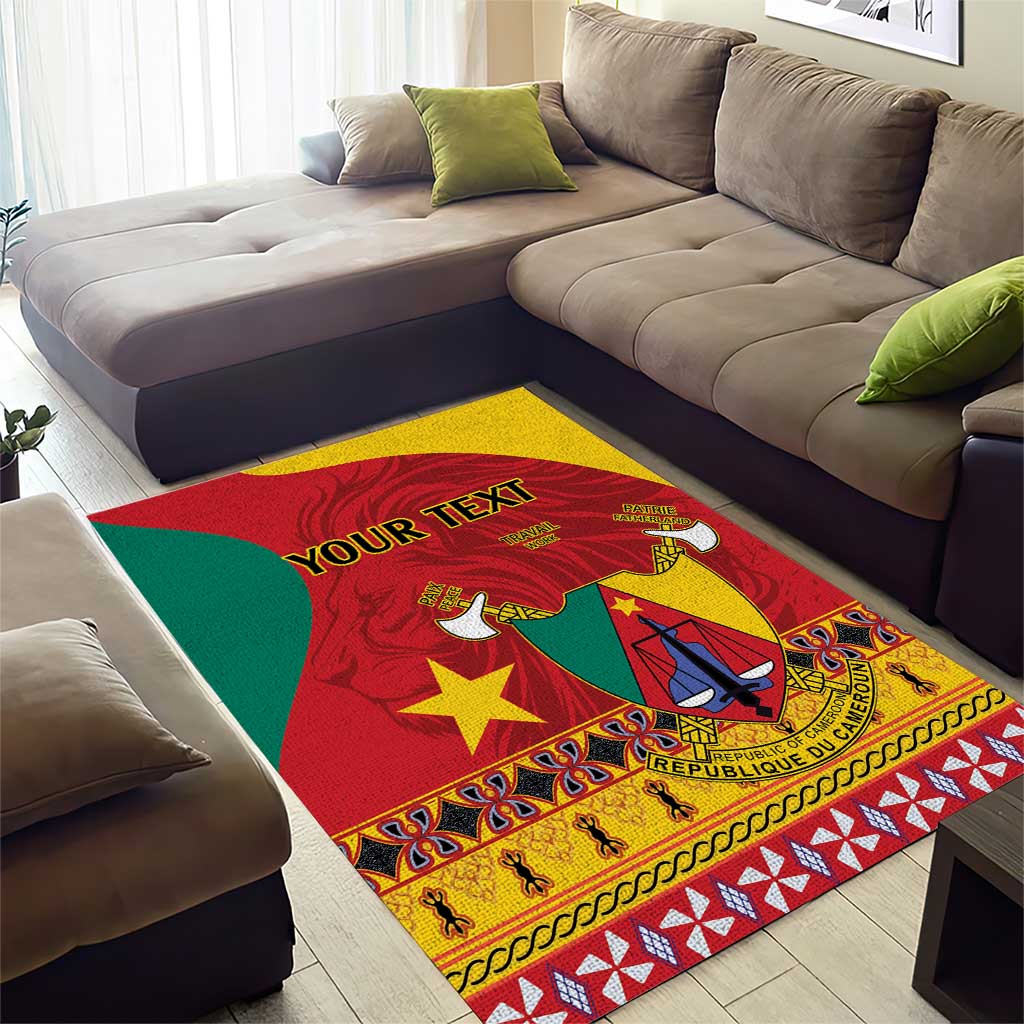 Personalised Cameroon National Day Area Rug Cameroun Coat Of Arms With Atoghu Pattern LT14