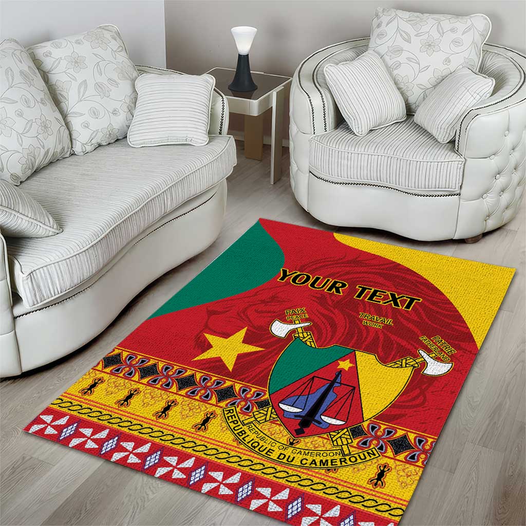 Personalised Cameroon National Day Area Rug Cameroun Coat Of Arms With Atoghu Pattern LT14