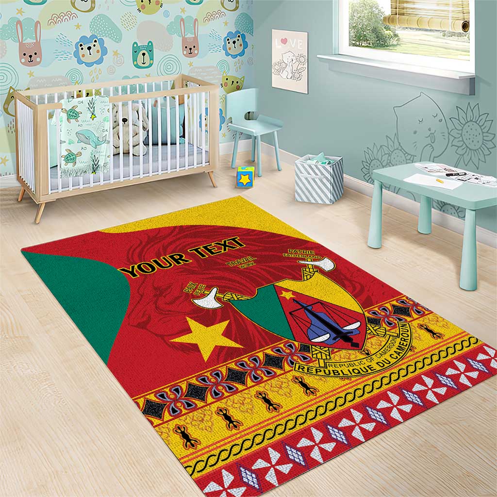 Personalised Cameroon National Day Area Rug Cameroun Coat Of Arms With Atoghu Pattern LT14