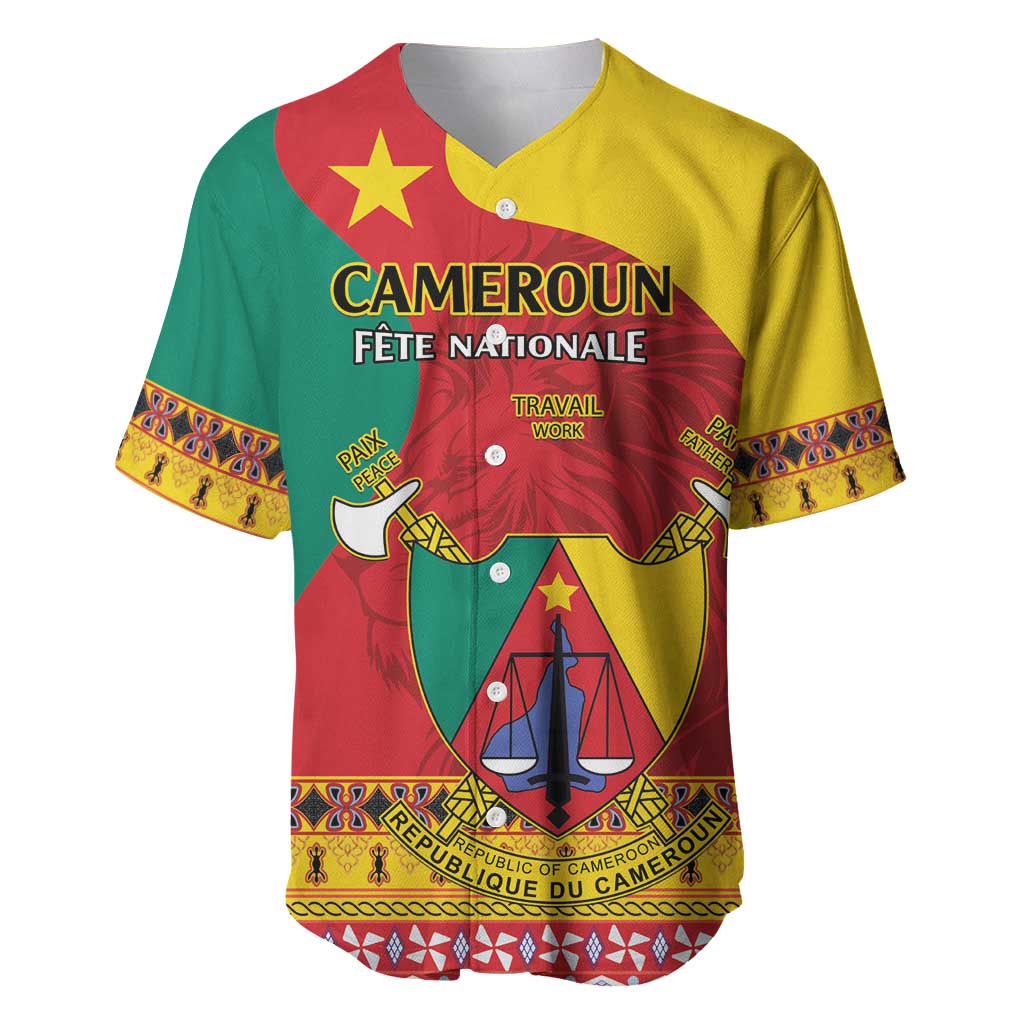 Personalised Cameroon National Day Baseball Jersey Cameroun Coat Of Arms With Atoghu Pattern LT14