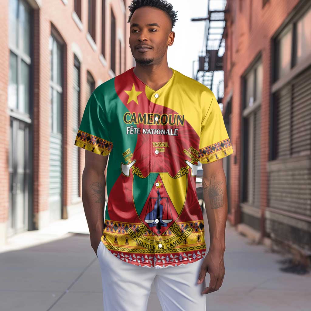 Personalised Cameroon National Day Baseball Jersey Cameroun Coat Of Arms With Atoghu Pattern LT14