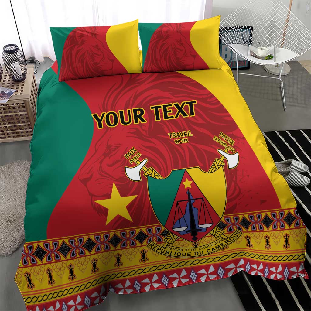 Personalised Cameroon National Day Bedding Set Cameroun Coat Of Arms With Atoghu Pattern LT14