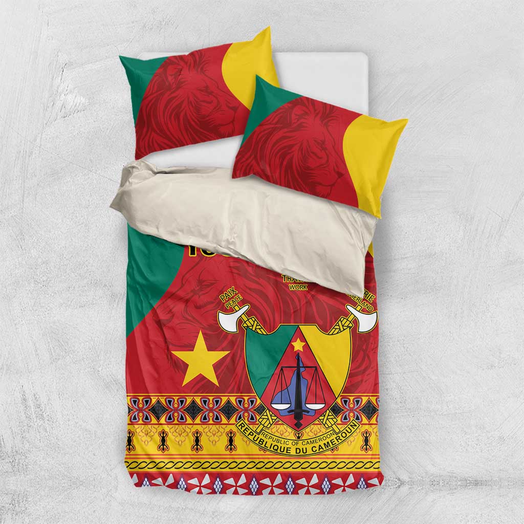 Personalised Cameroon National Day Bedding Set Cameroun Coat Of Arms With Atoghu Pattern LT14