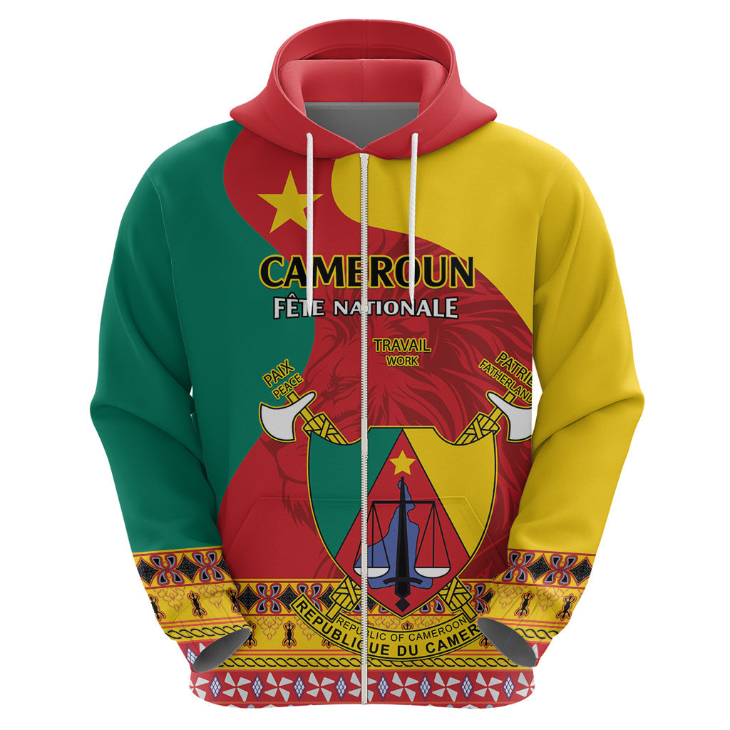 Personalised Cameroon National Day Hoodie Cameroun Coat Of Arms With Atoghu Pattern LT14