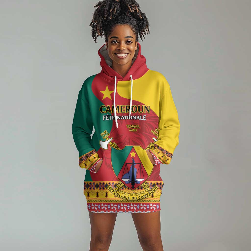Personalised Cameroon National Day Hoodie Dress Cameroun Coat Of Arms With Atoghu Pattern LT14