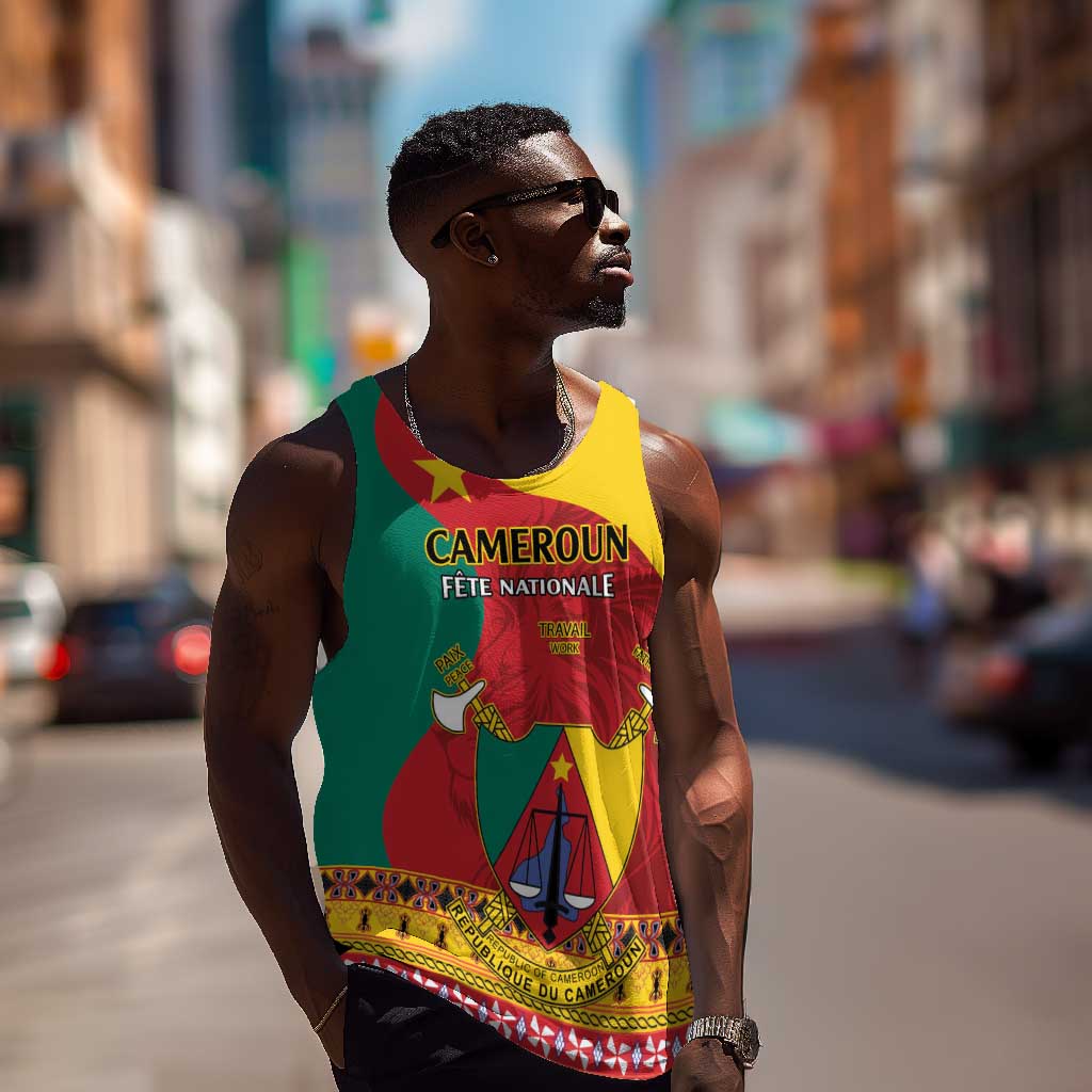 Personalised Cameroon National Day Men Tank Top Cameroun Coat Of Arms With Atoghu Pattern LT14