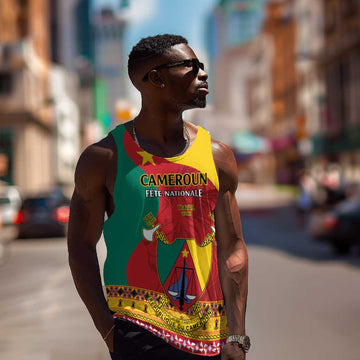 Personalised Cameroon National Day Men Tank Top Cameroun Coat Of Arms With Atoghu Pattern LT14