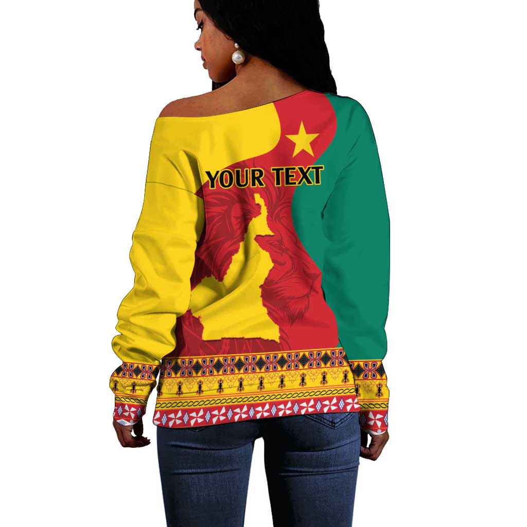 Personalised Cameroon National Day Off Shoulder Sweater Cameroun Coat Of Arms With Atoghu Pattern LT14