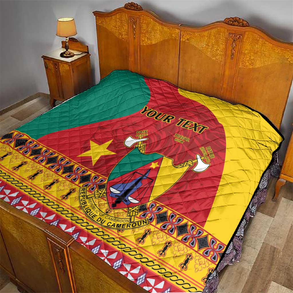 Personalised Cameroon National Day Quilt Cameroun Coat Of Arms With Atoghu Pattern LT14