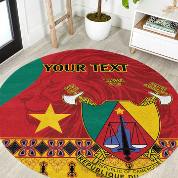 Personalised Cameroon National Day Round Carpet Cameroun Coat Of Arms With Atoghu Pattern LT14