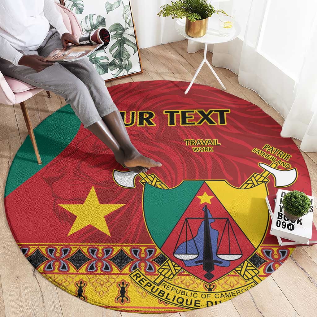 Personalised Cameroon National Day Round Carpet Cameroun Coat Of Arms With Atoghu Pattern LT14