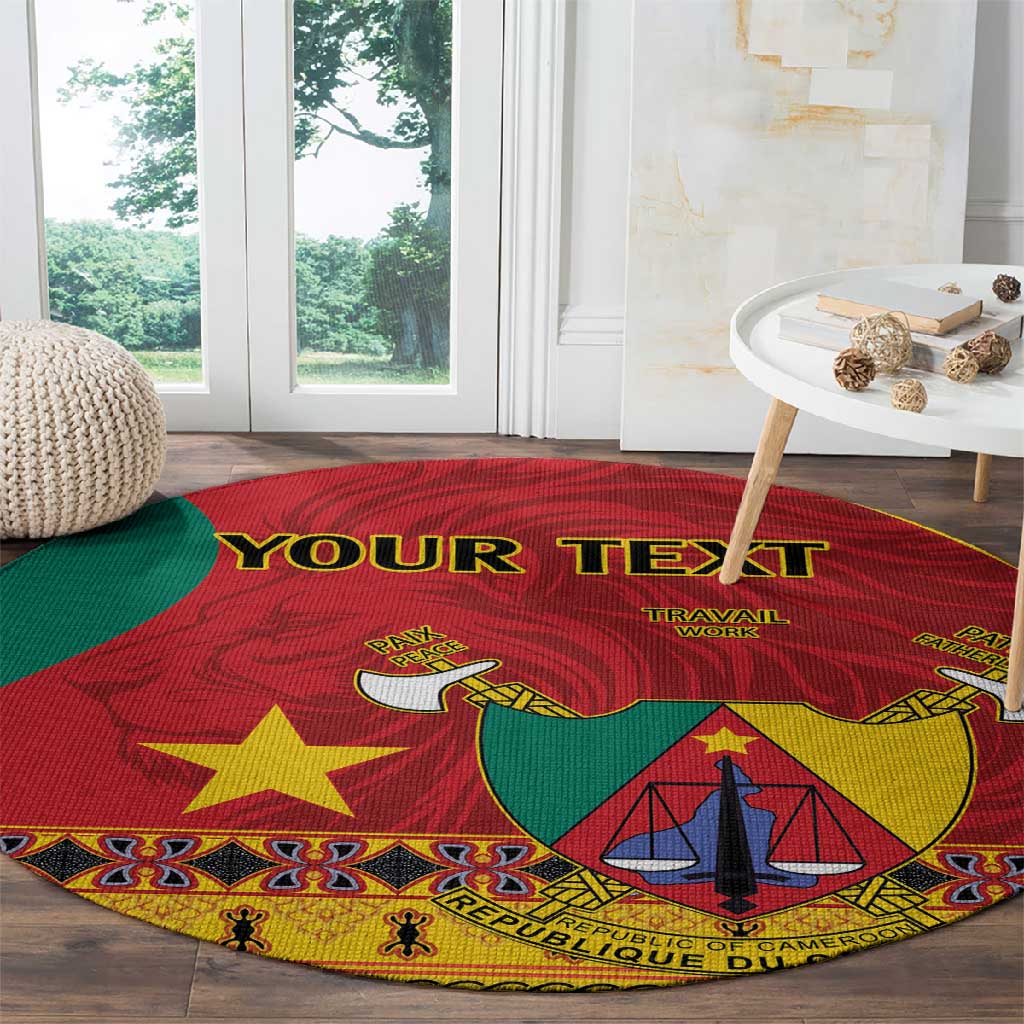 Personalised Cameroon National Day Round Carpet Cameroun Coat Of Arms With Atoghu Pattern LT14