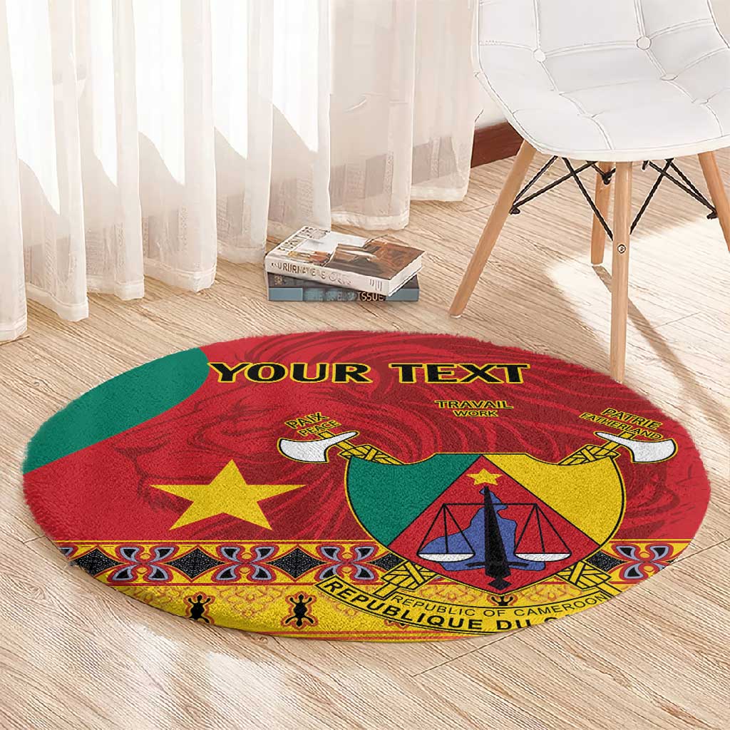 Personalised Cameroon National Day Round Carpet Cameroun Coat Of Arms With Atoghu Pattern LT14