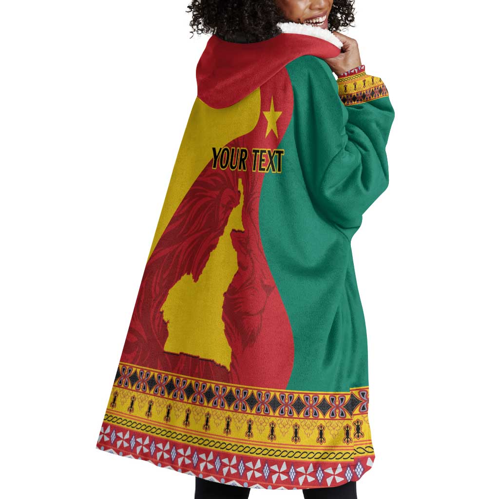 Personalised Cameroon National Day Wearable Blanket Hoodie Cameroun Coat Of Arms With Atoghu Pattern LT14
