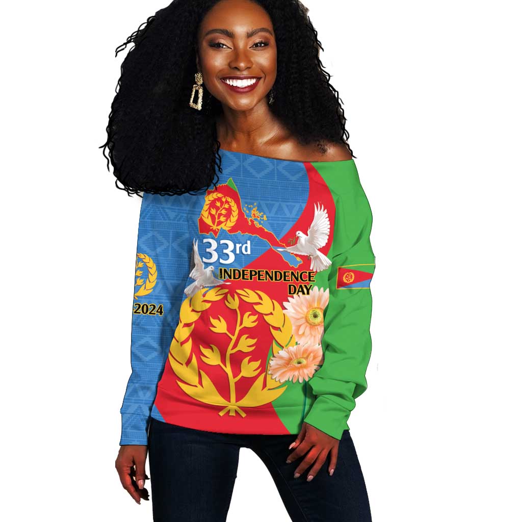 Eritrea Independence Day Off Shoulder Sweater Eritrean Olive Branches 33rd Anniversary LT14