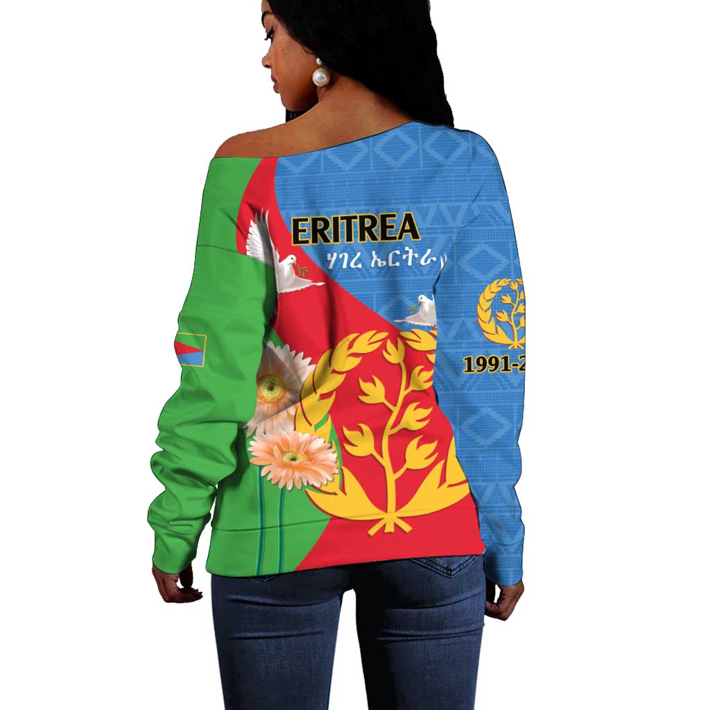 Eritrea Independence Day Off Shoulder Sweater Eritrean Olive Branches 33rd Anniversary LT14