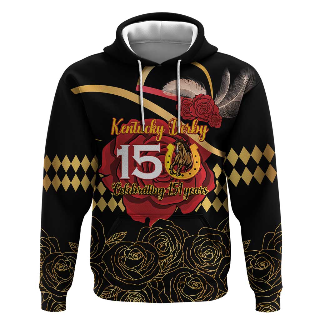 Kentucky Horse Racing Hoodie Celebrating 151 Years Horseshoe With Roses LT14