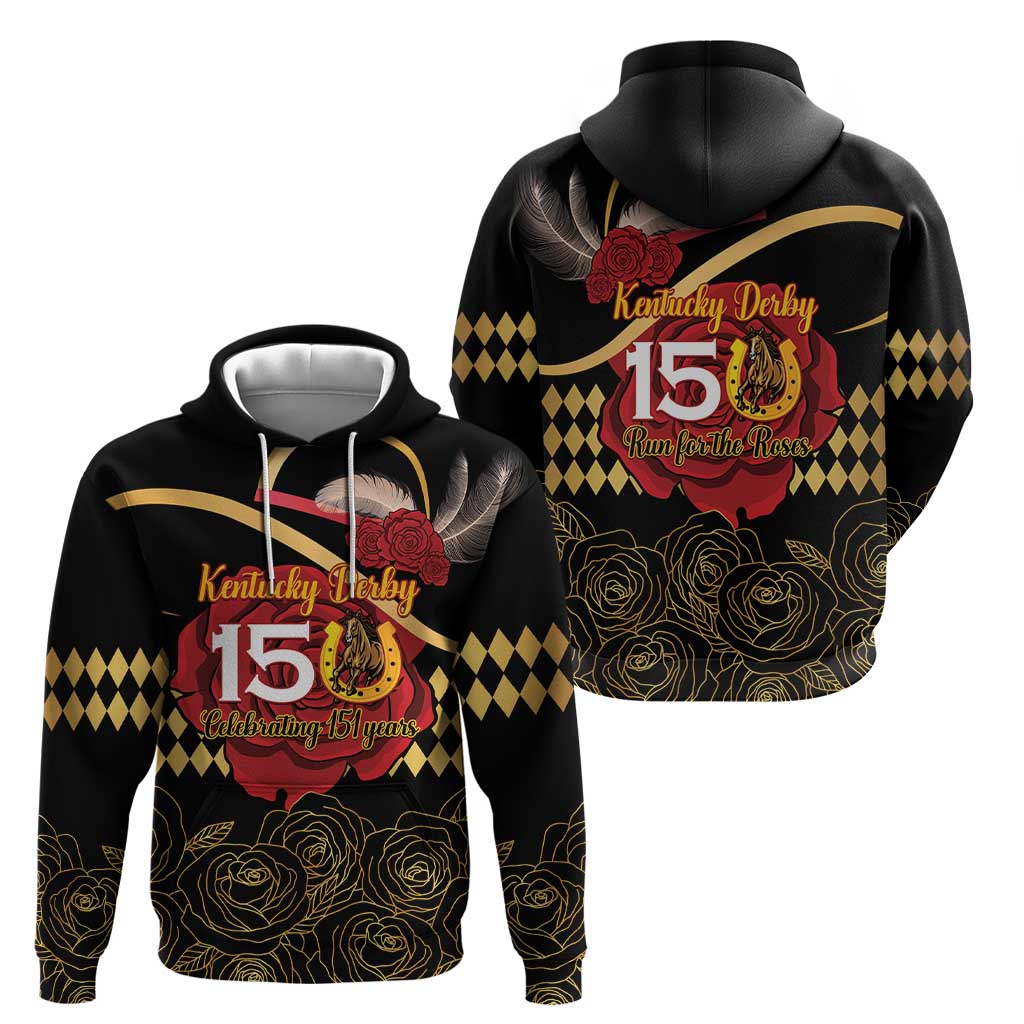 Kentucky Horse Racing Hoodie Celebrating 151 Years Horseshoe With Roses LT14