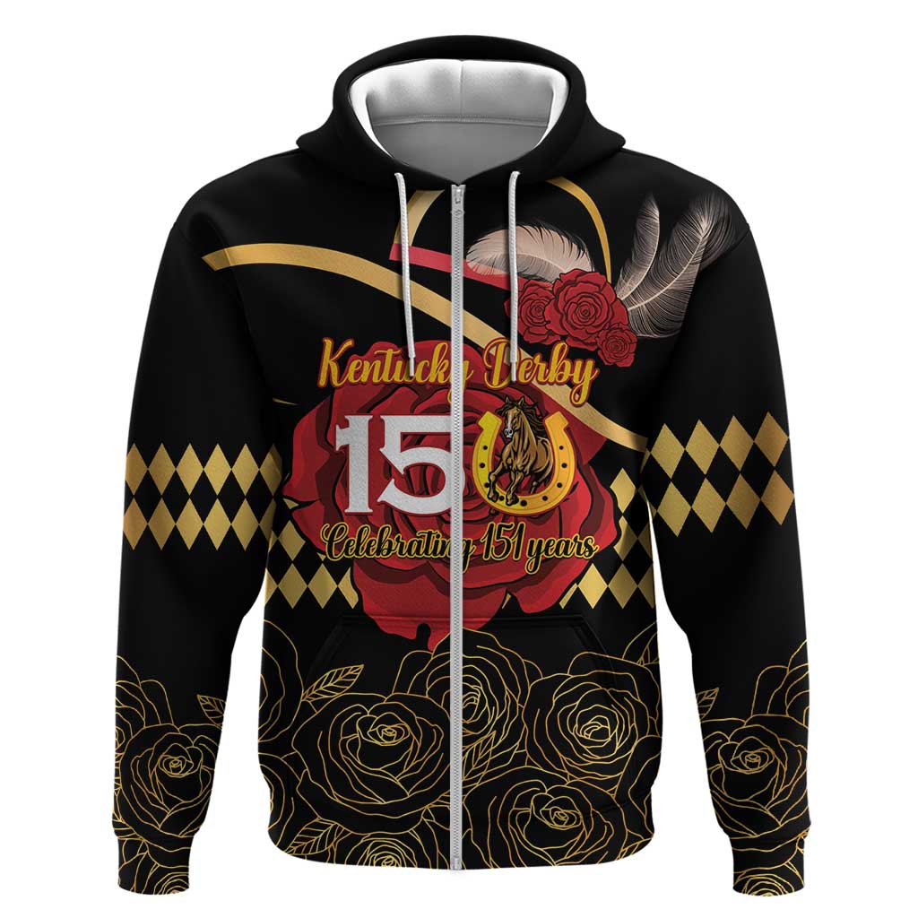 Kentucky Horse Racing Hoodie Celebrating 151 Years Horseshoe With Roses LT14