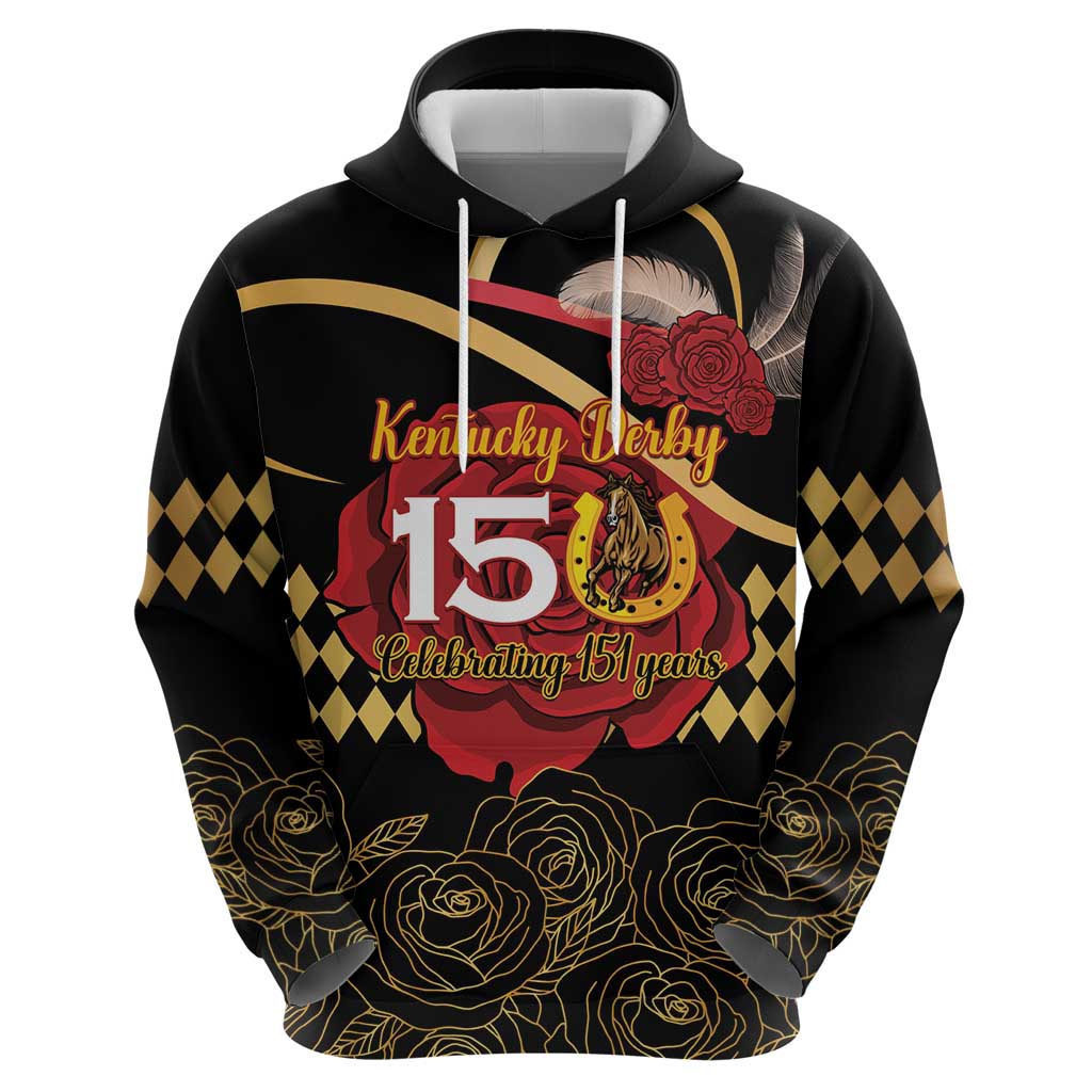 Kentucky Horse Racing Hoodie Celebrating 151 Years Horseshoe With Roses LT14