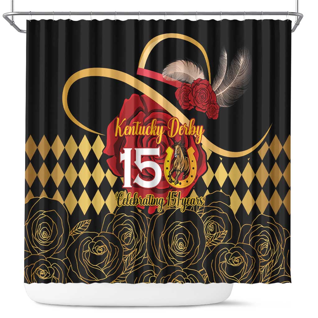 Kentucky Horse Racing Shower Curtain Celebrating 151 Years Horseshoe With Roses LT14