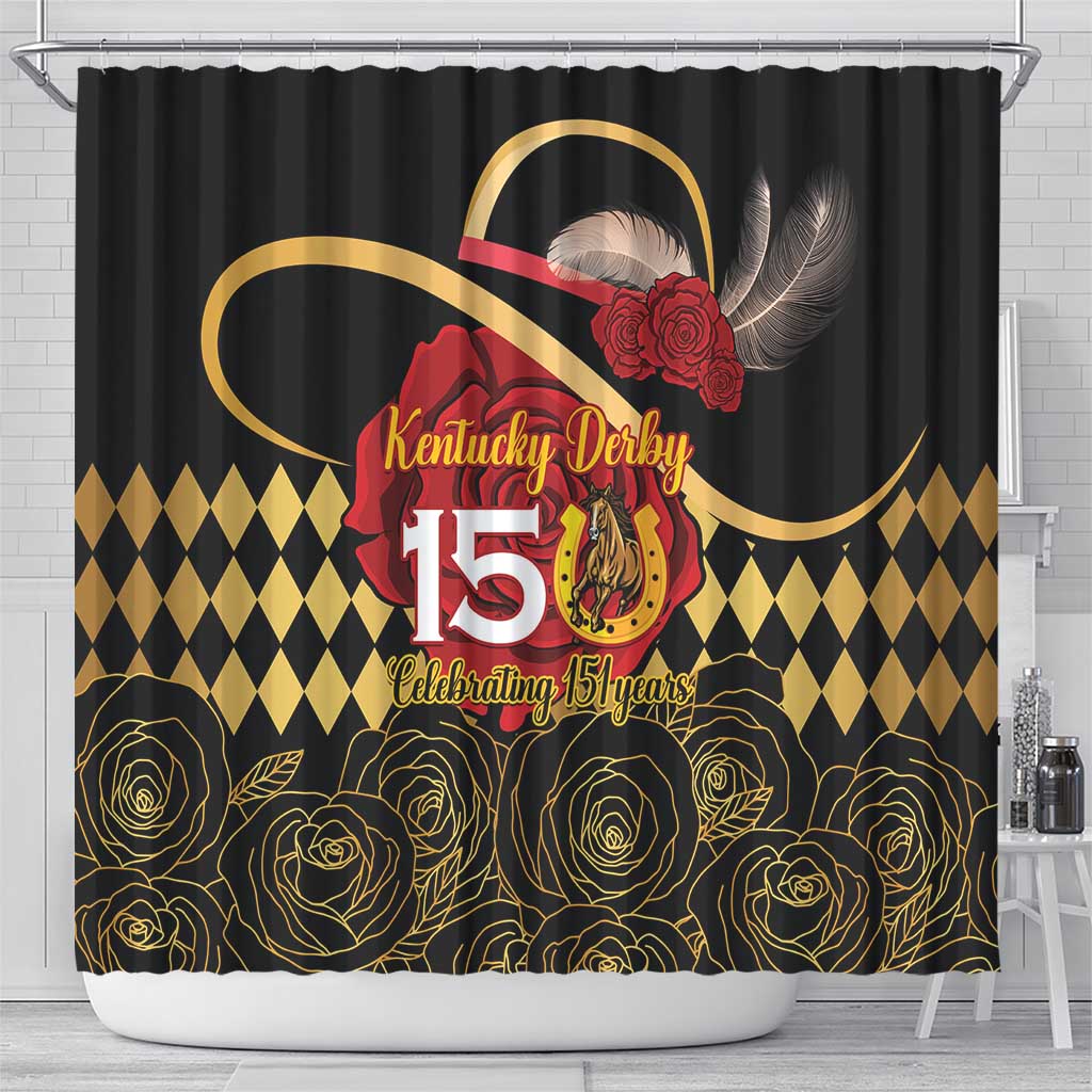 Kentucky Horse Racing Shower Curtain Celebrating 151 Years Horseshoe With Roses LT14