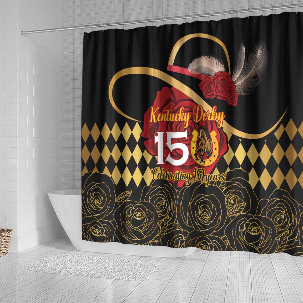 Kentucky Horse Racing Shower Curtain Celebrating 151 Years Horseshoe With Roses LT14