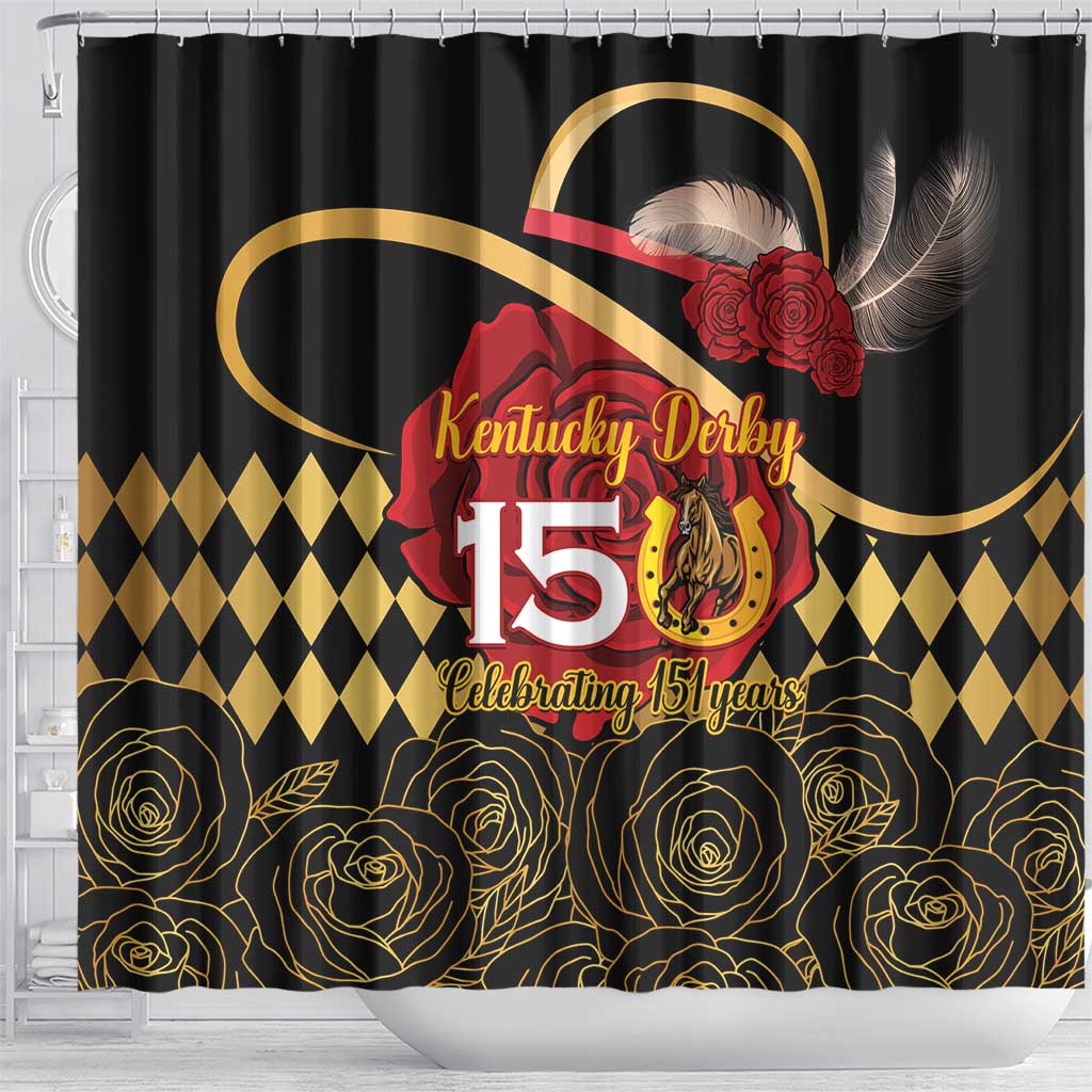 Kentucky Horse Racing Shower Curtain Celebrating 151 Years Horseshoe With Roses LT14