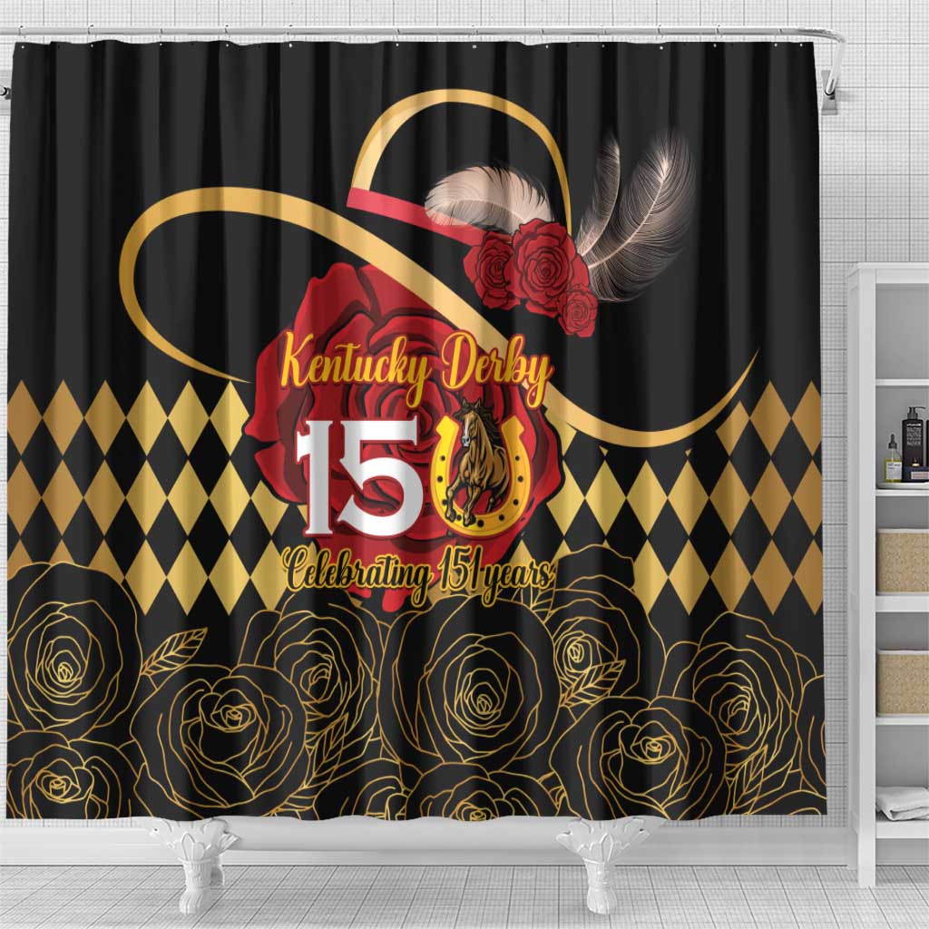 Kentucky Horse Racing Shower Curtain Celebrating 151 Years Horseshoe With Roses LT14