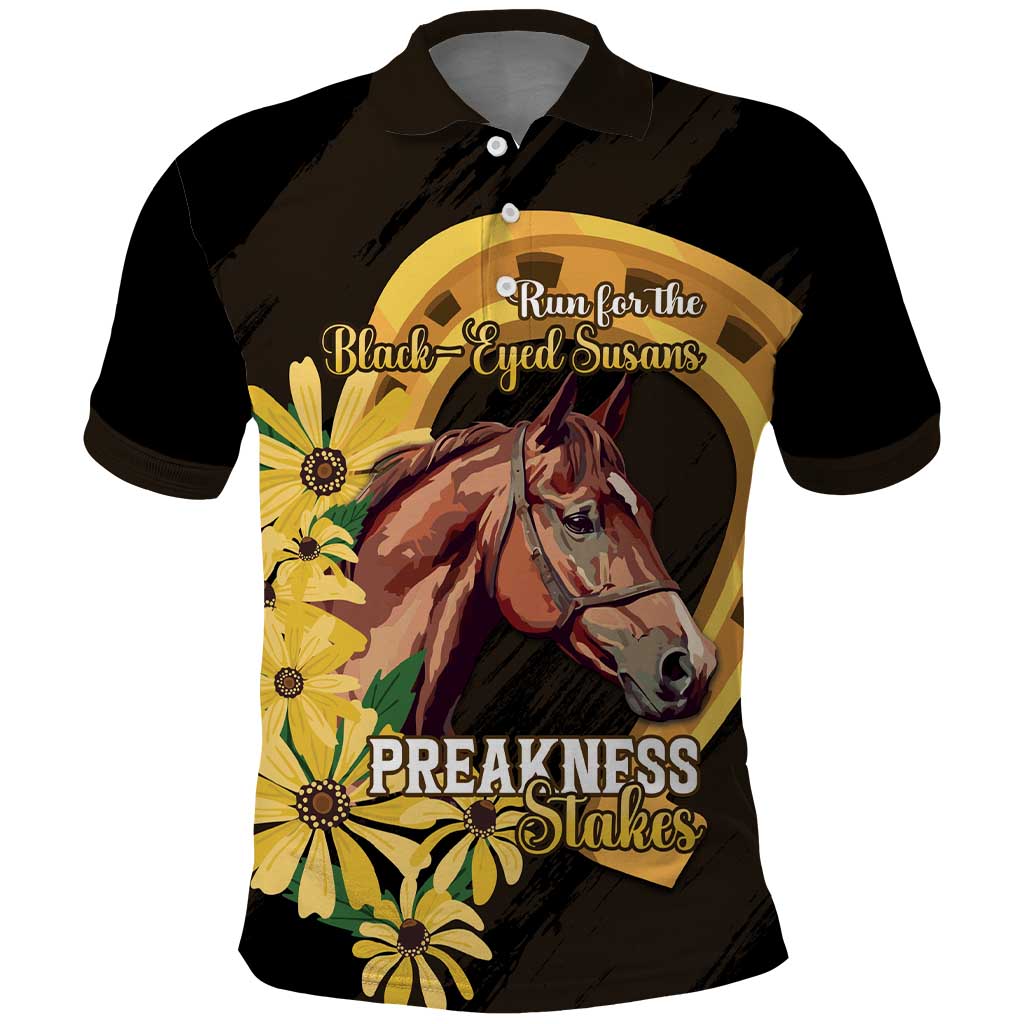 Personalized Preakness Horse Racing Polo Shirt Horseshoe With Black-Eyed Susans LT14