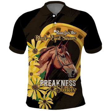 Personalized Preakness Horse Racing Polo Shirt Horseshoe With Black-Eyed Susans LT14