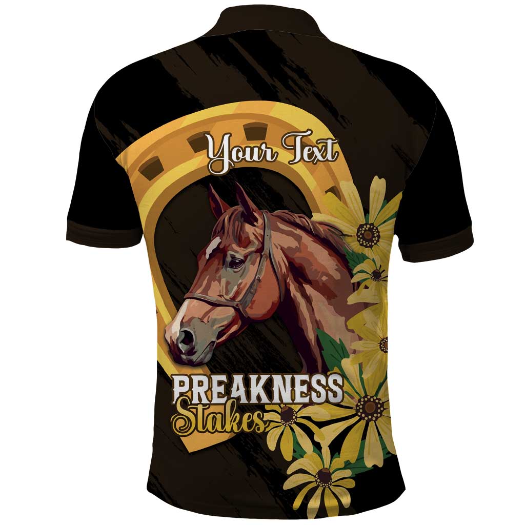 Personalized Preakness Horse Racing Polo Shirt Horseshoe With Black-Eyed Susans LT14