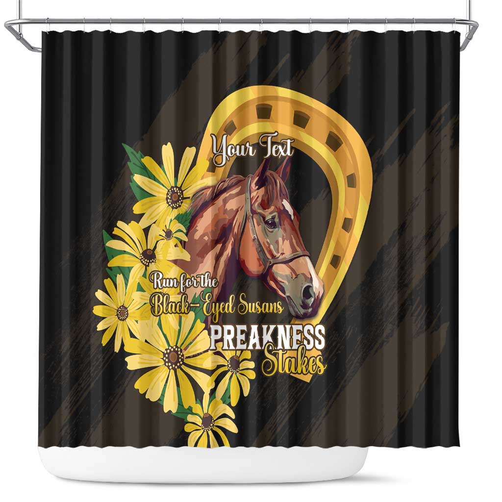 Personalized Preakness Horse Racing Shower Curtain Horseshoe With Black-Eyed Susans LT14