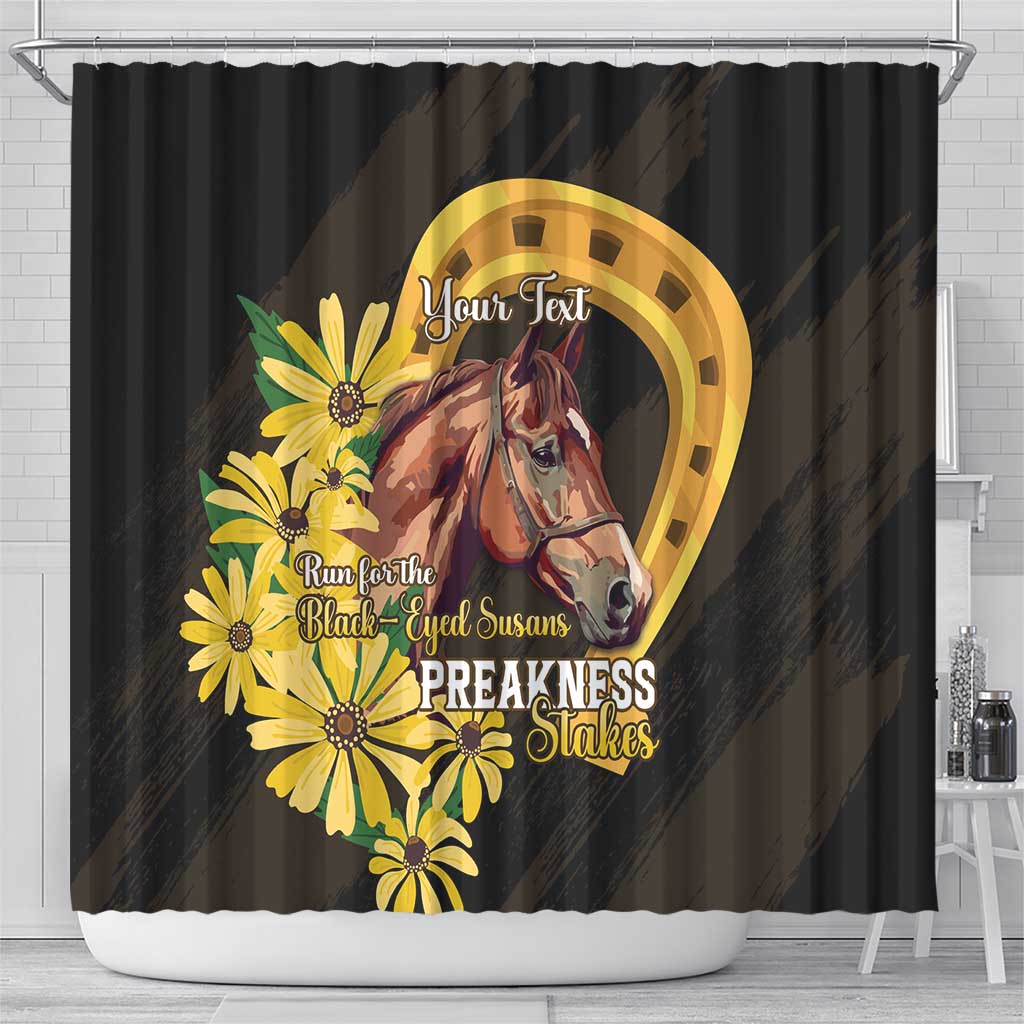 Personalized Preakness Horse Racing Shower Curtain Horseshoe With Black-Eyed Susans LT14