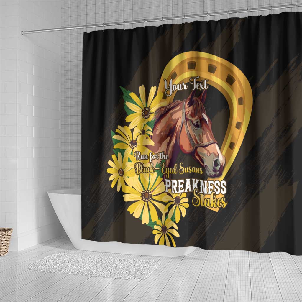 Personalized Preakness Horse Racing Shower Curtain Horseshoe With Black-Eyed Susans LT14