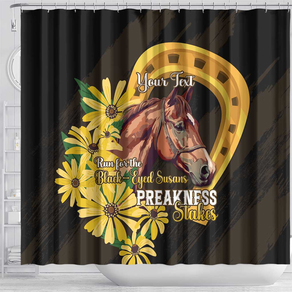 Personalized Preakness Horse Racing Shower Curtain Horseshoe With Black-Eyed Susans LT14