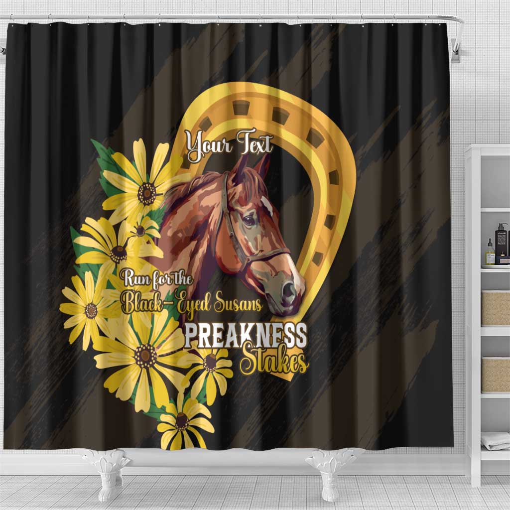 Personalized Preakness Horse Racing Shower Curtain Horseshoe With Black-Eyed Susans LT14