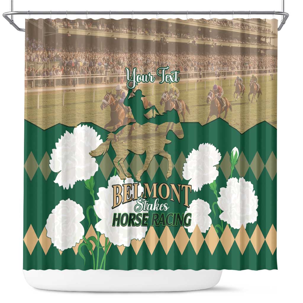 Personalized Belmont Horse Racing Shower Curtain 157th Anniversary Run For The Carnations LT14