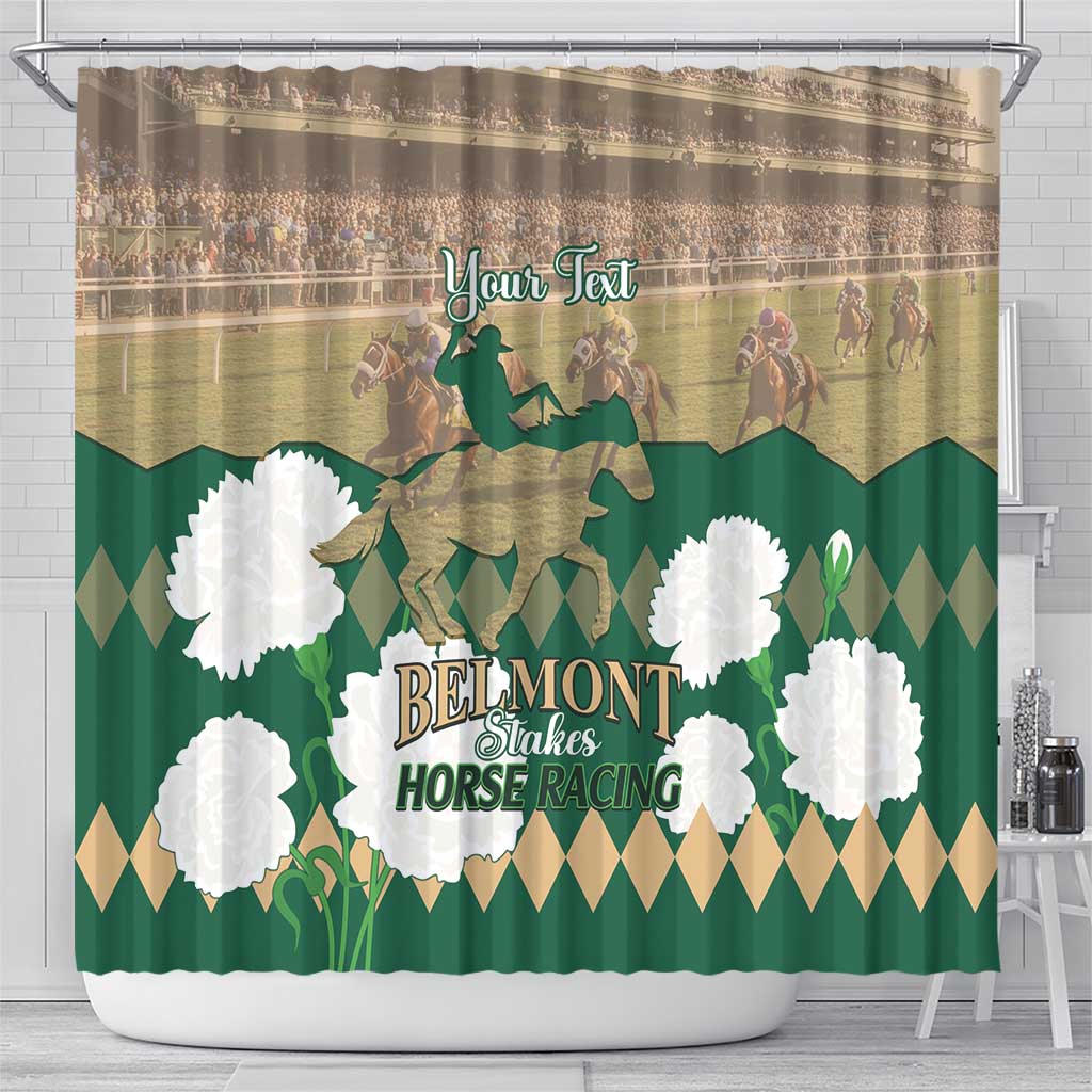 Personalized Belmont Horse Racing Shower Curtain 157th Anniversary Run For The Carnations LT14