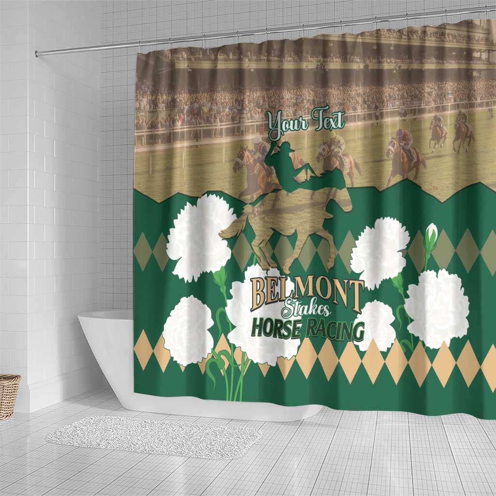 Personalized Belmont Horse Racing Shower Curtain 157th Anniversary Run For The Carnations LT14