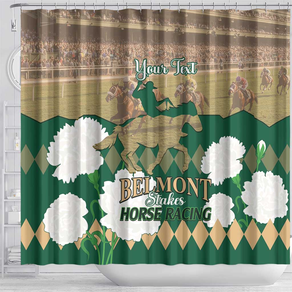 Personalized Belmont Horse Racing Shower Curtain 157th Anniversary Run For The Carnations LT14