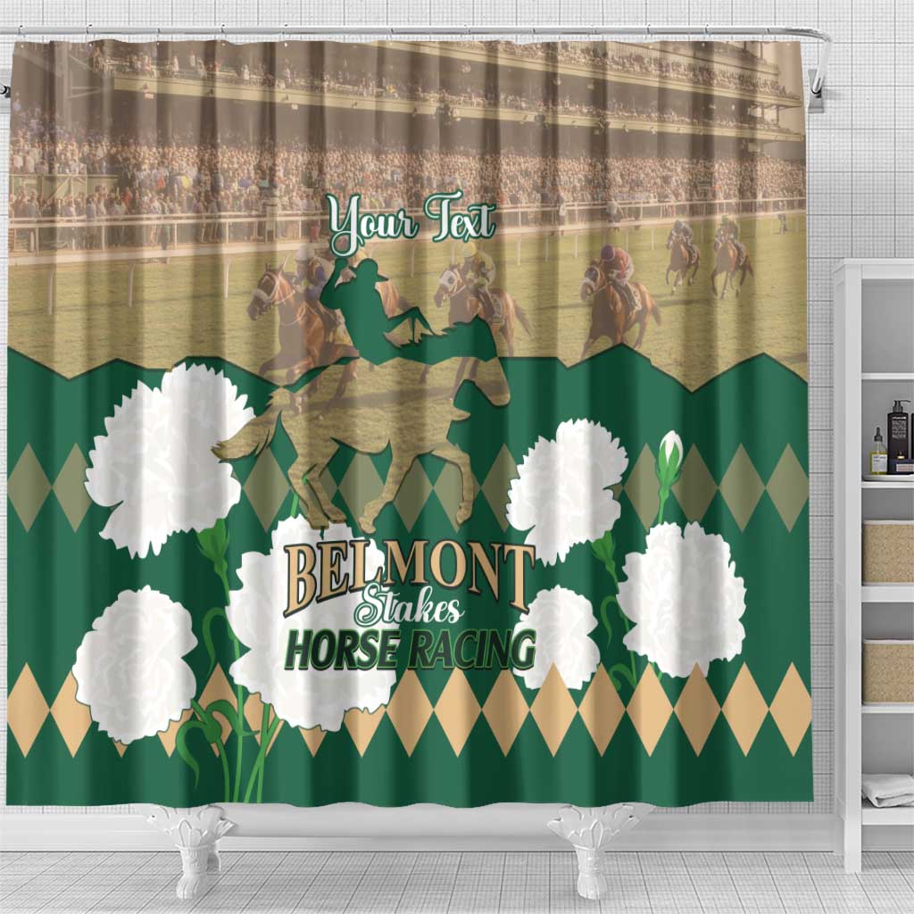 Personalized Belmont Horse Racing Shower Curtain 157th Anniversary Run For The Carnations LT14